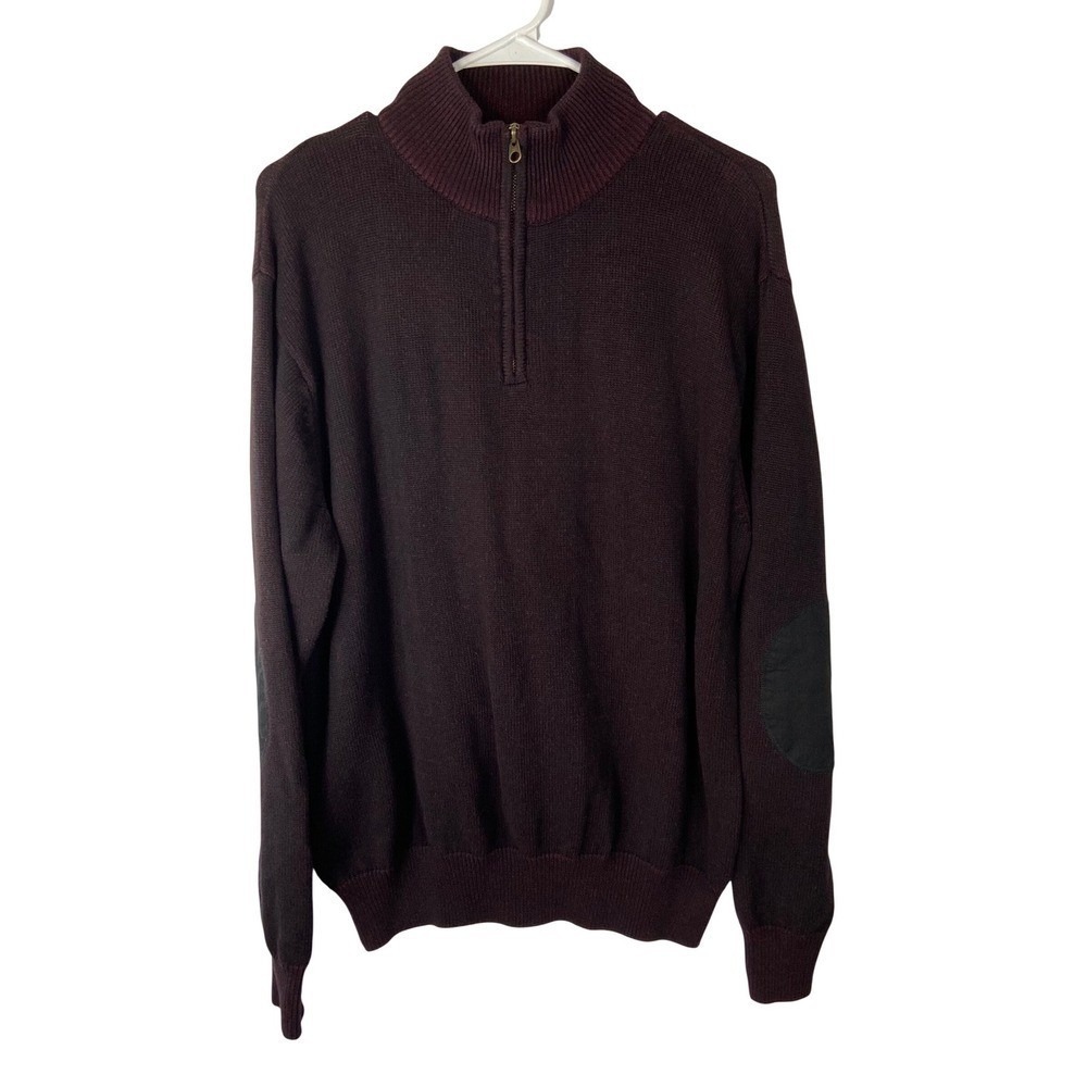 RedHead Mens Quarter Zip Pullover Sweater Burgundy Maroon Elbow‎ Patches Large